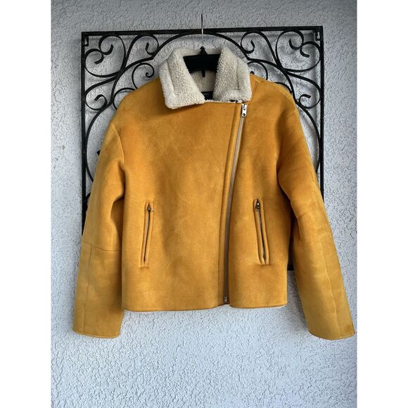 Zara Fleece Lined Aviator Style Jacket - Size Small - Yellow - Picture 2 of 9